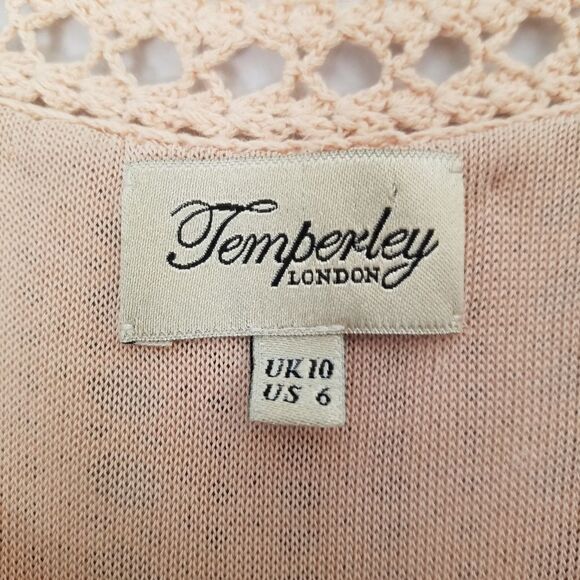 Temperley London Blush Peach Linen Cotton Blend Boho Cottagecore Crochet Dress 6 - Picture 6 of 15